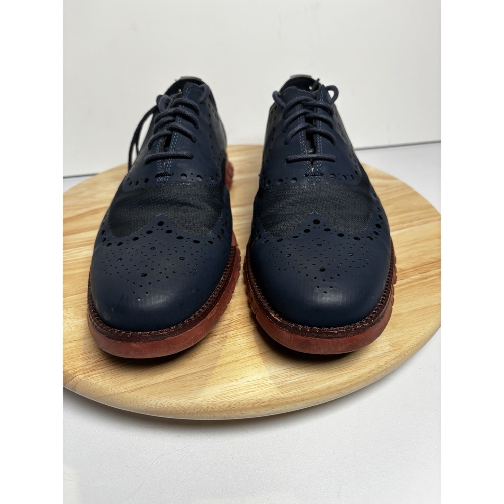 Cole Haan Zerogrand 10.5 M Navy Blue Leather Wingtip Oxfords Dress Casual Shoe